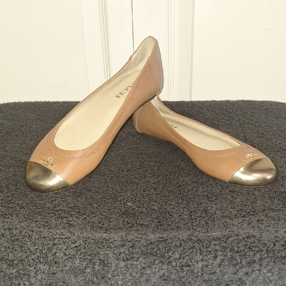 Coach Shoes - Coach "Chelsea" Faux Leather Tan Leather Flats Metallic Toecap-6½